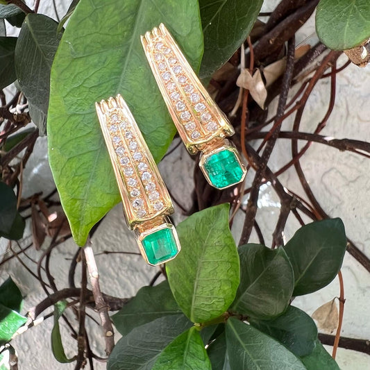 2.20 carat Colombian Emerald 18k Earrings with 0.75 carats of diamonds